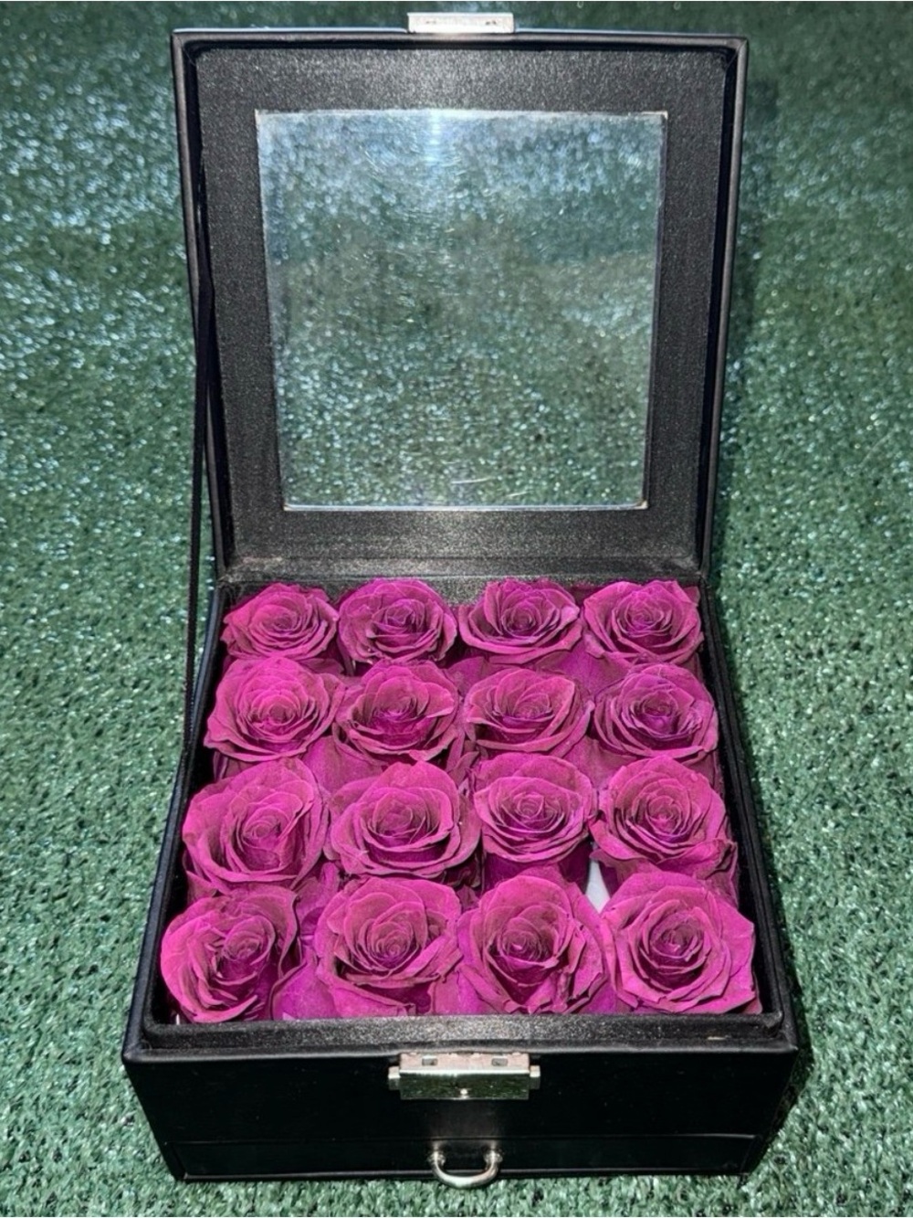 Artificial Purple Flowers decoration with black case and storage seethrough 4 in